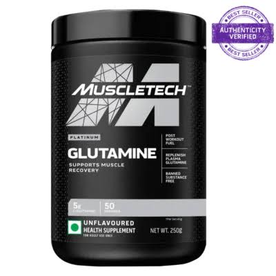 Muscletech Glutamine | Muscletech Platinum 100% Glutamine | Post Workout Recovery Drink | L-Glutamine Powder For Men and Women | Muscle Recovery | Unflavored (50 Servings) - 250 grams